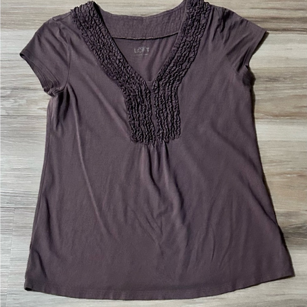 LOFT | Purple Ruched Cap Sleeve T-Shirt